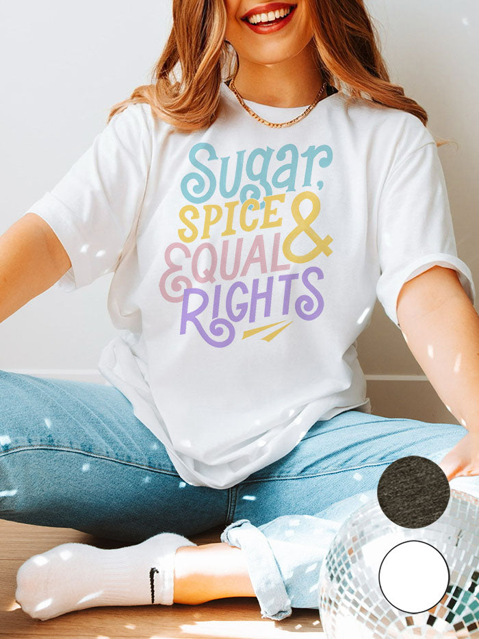 Sugar Spice Equal Rights White Shirt on female model