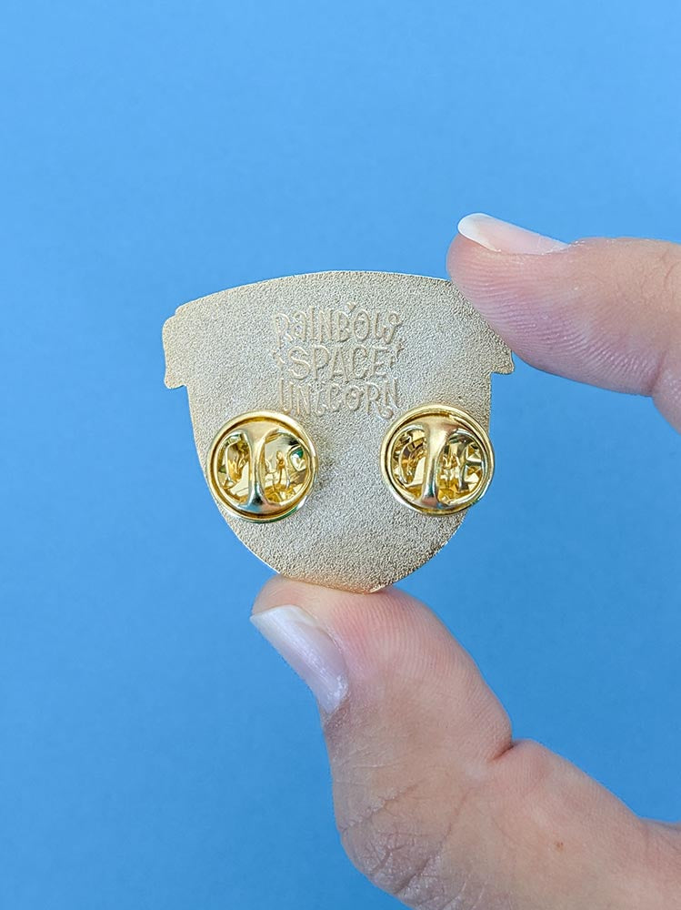 Recovering Gifted Student Enamel Pin Blue Gold Back