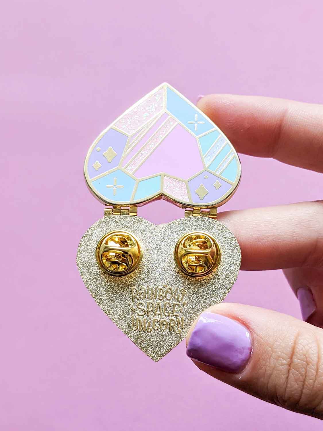 Pastel Heart Locket Enamel Pin Open Back View