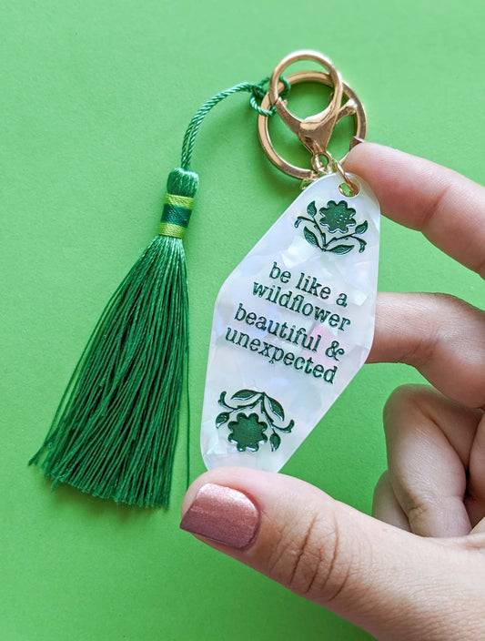Pearl Acrylic Keychain Wildflower Quote