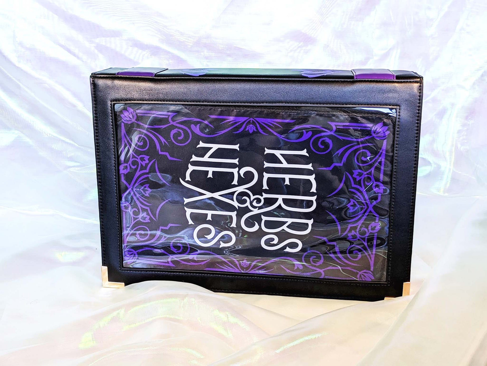 Bookish Ita Messenger Laptop Bag Backpack in Witchy Black Purple Herbs and Hexes