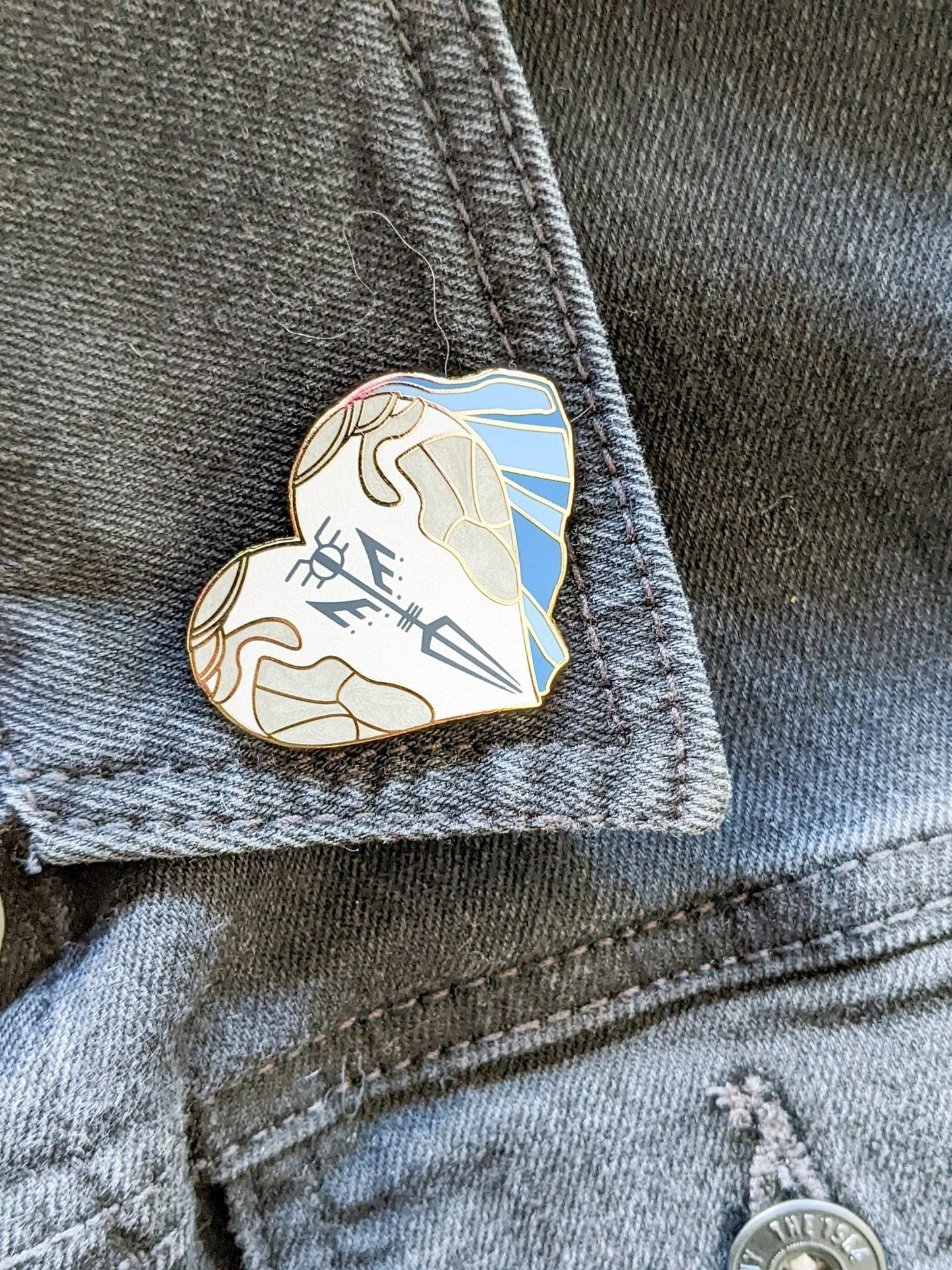 Valkyrie Armor Thor Ragnarok Heart Enamel Pin on collar