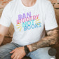banned books quote cute feminist shirt white on male model