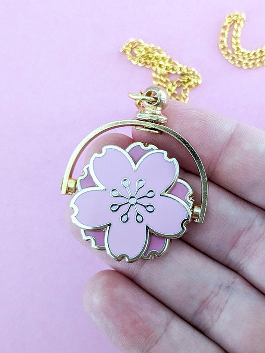 Pink Cherry Blossom Fidget Spinner Necklace