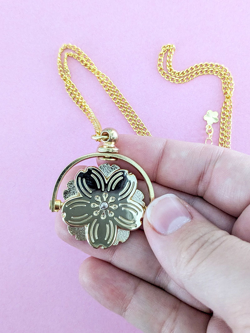 Back of gold and Pink Cherry Blossom Fidget Spinner Necklace