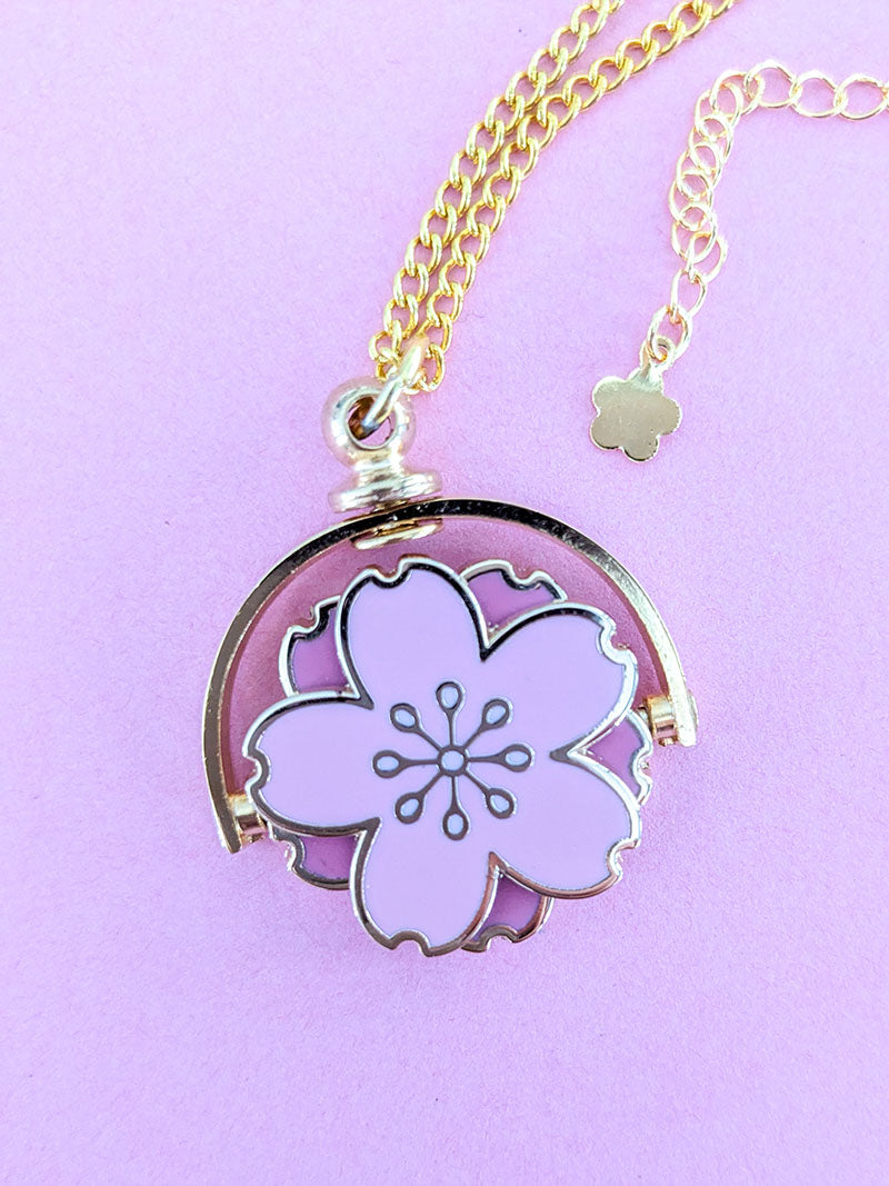 Pink Cherry Blossom Fidget Spinner Necklace