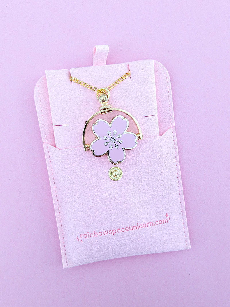 Pink Cherry Blossom Sakura Fidget Spinner Necklace