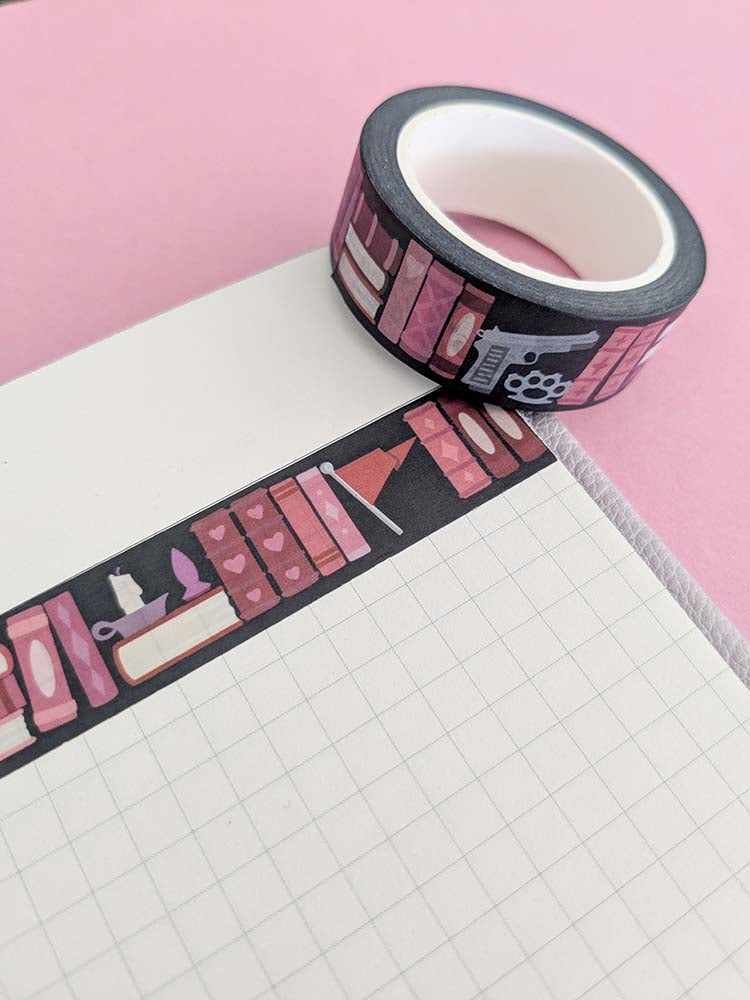 Dark Romance Washi Tape Red Flag next to books