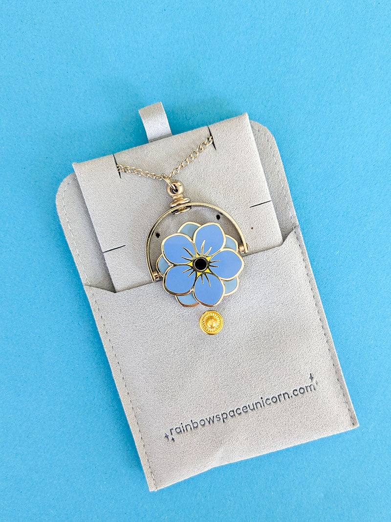 Forget me not blue flower fidget necklace silver