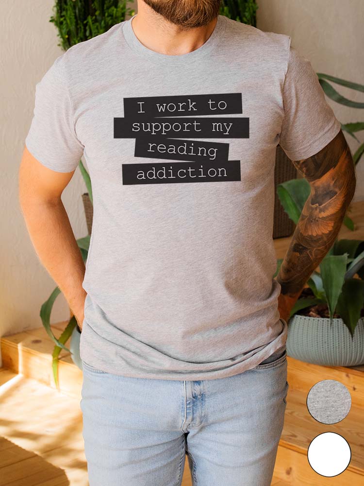 reading addiction shirt heathered grey on male model