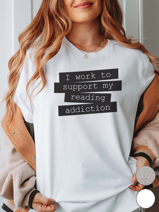 reading addiction shirt white on female model