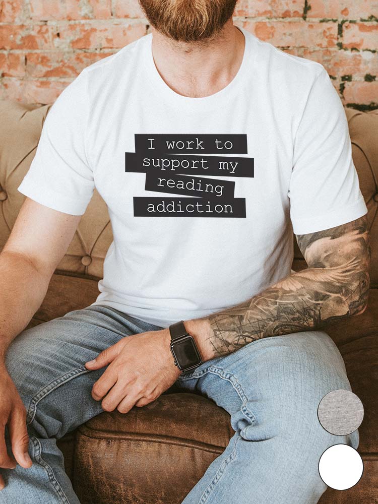 reading addiction shirt white on male model