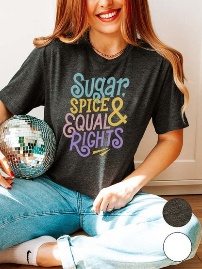 Sugar Spice Equal Rights Dark Grey Heather Shirt on female model