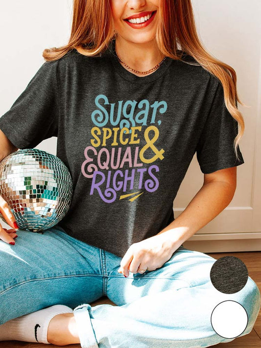Sugar Spice Equal Rights Dark Grey Heather Shirt on female model