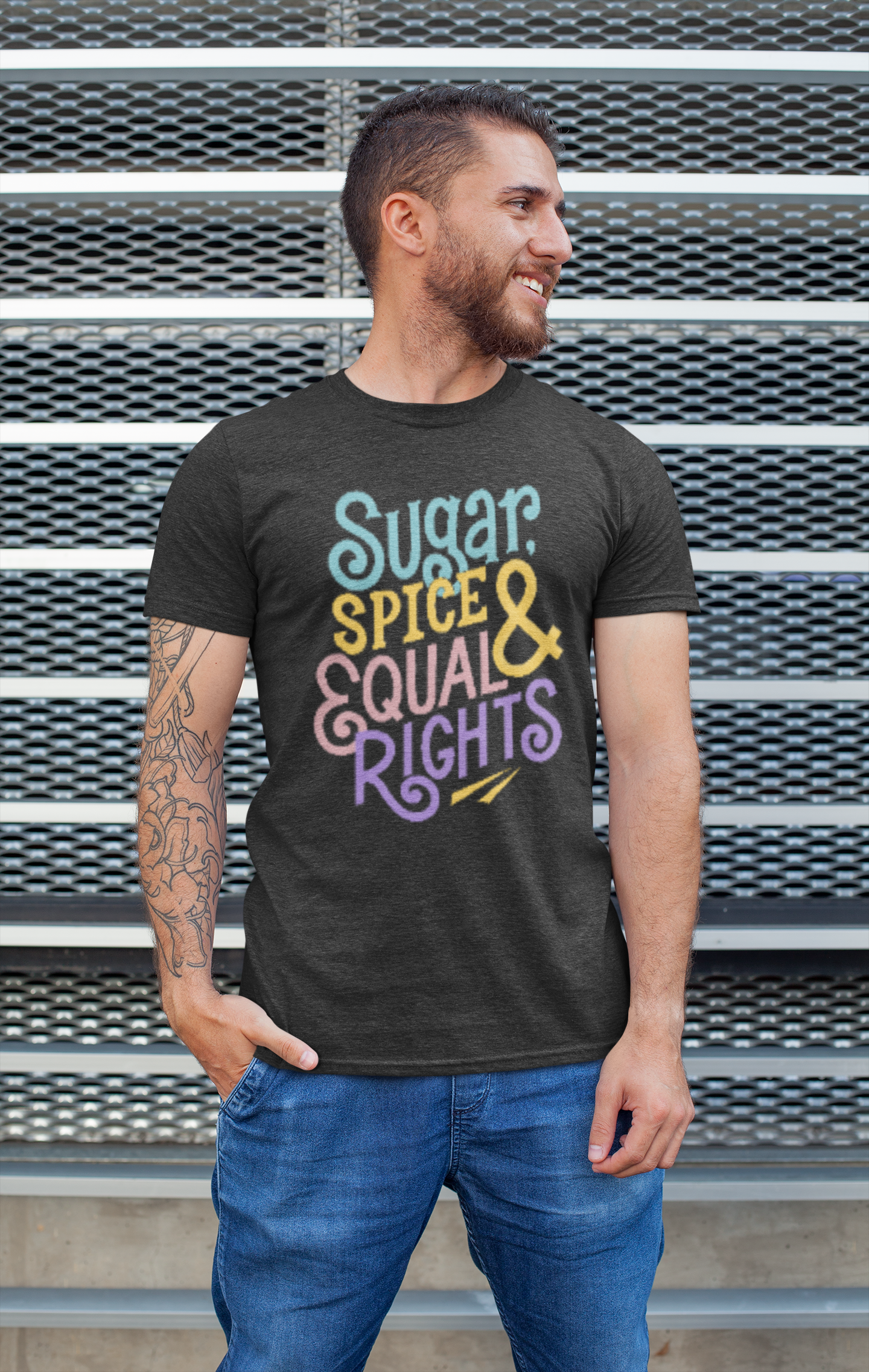 Sugar Spice Equal Rights Dark Grey Heather Shirt on male model