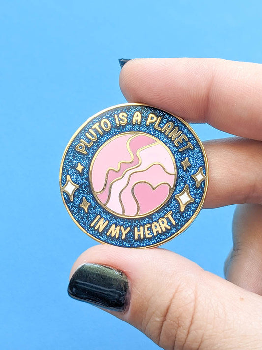 Pluto is a Planet in my Heart enamel pin sparkly