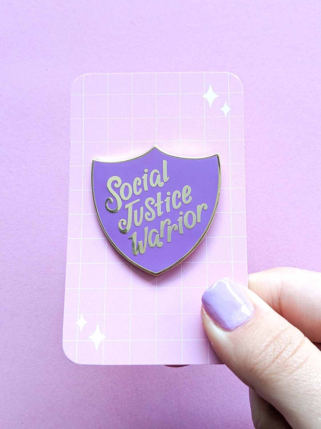 Social Justice Warrior Purple Shield Feminist Enamel Pin