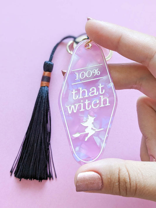 Purple Acrylic Keychain 100% That Witch