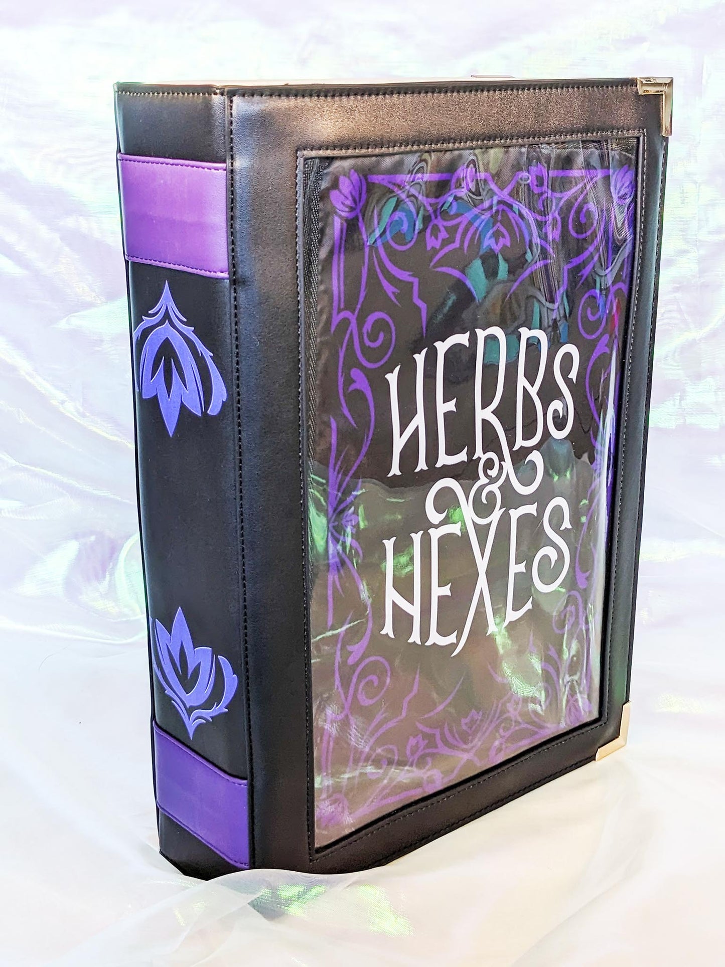 Bookish Ita Messenger Laptop Bag Backpack in Witchy Black Purple Herbs and Hexes