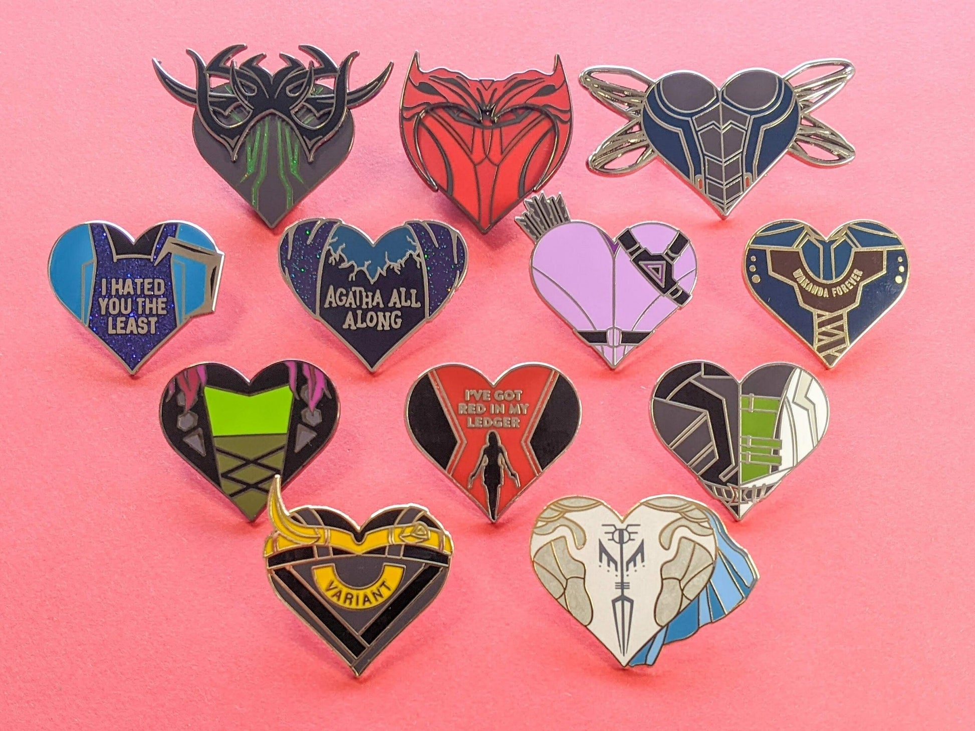 Super Hero Heart Enamel Pin Collection Wasp Scarlet Witch Black Widow and more